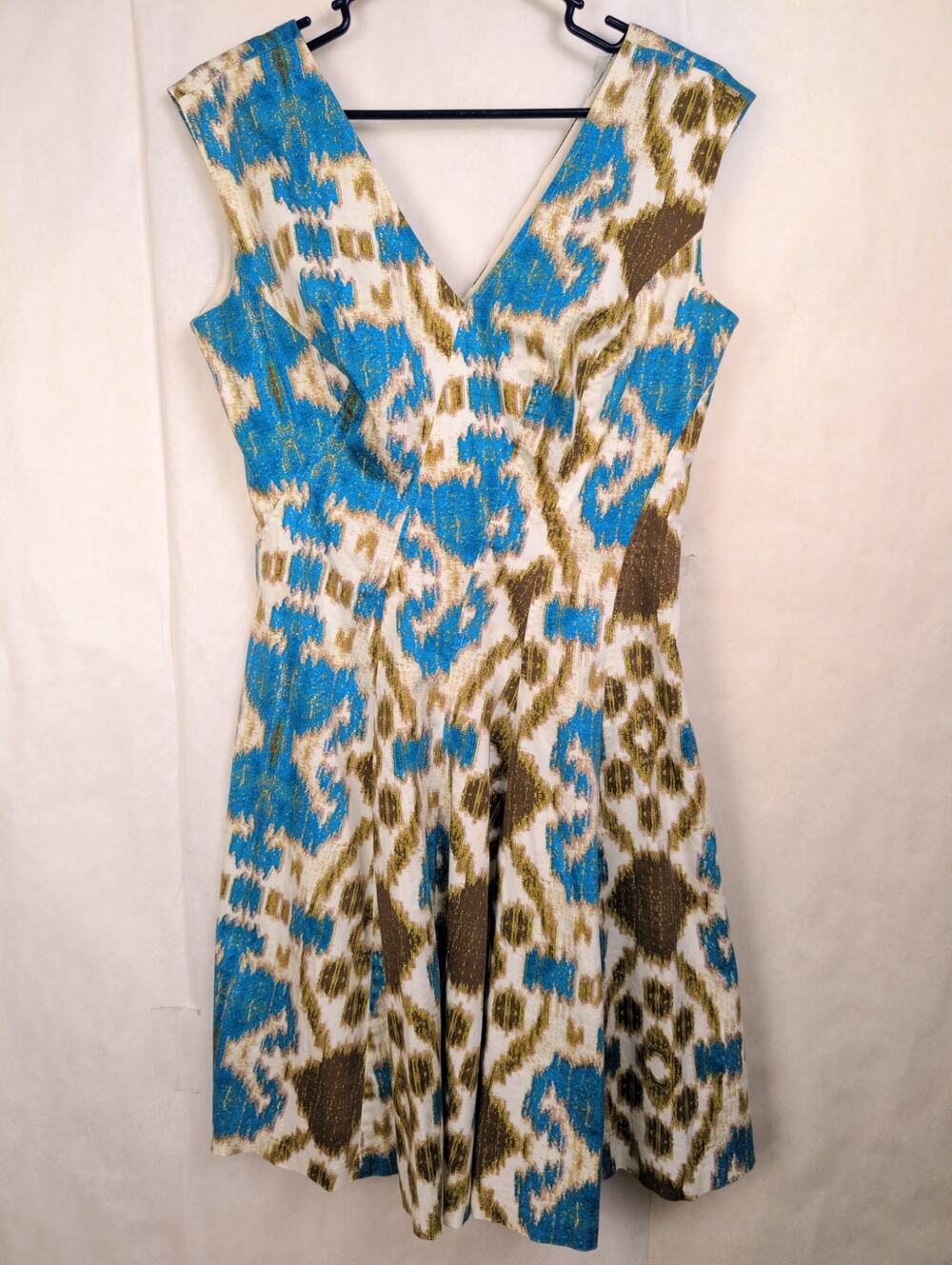 Nine West blue abstract tribal print fit and flare dress Size 8 Artsy Preppy